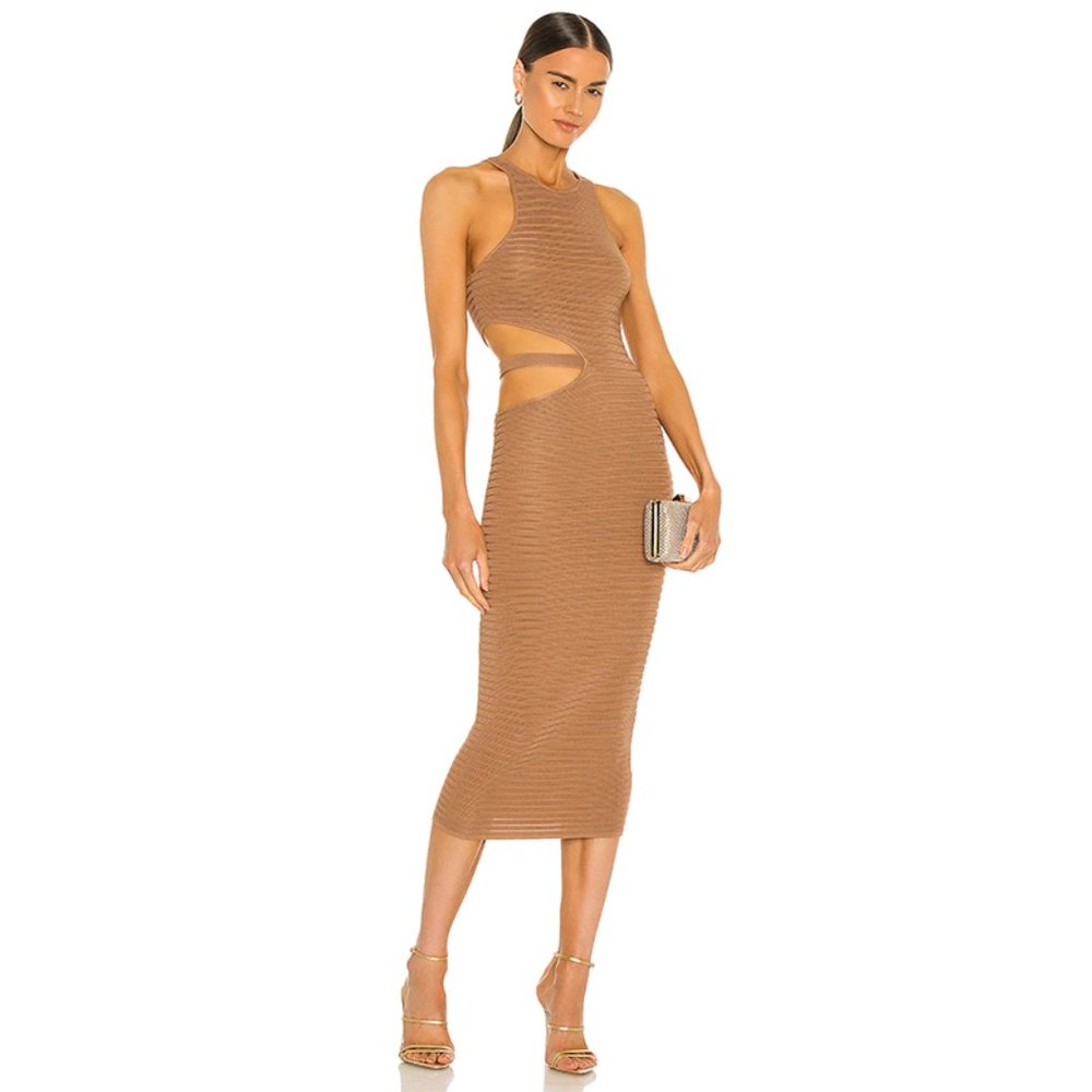NEW Michael Costello x Revolve Athena Midi Dress Sleeveless Cut Out Mushroom M